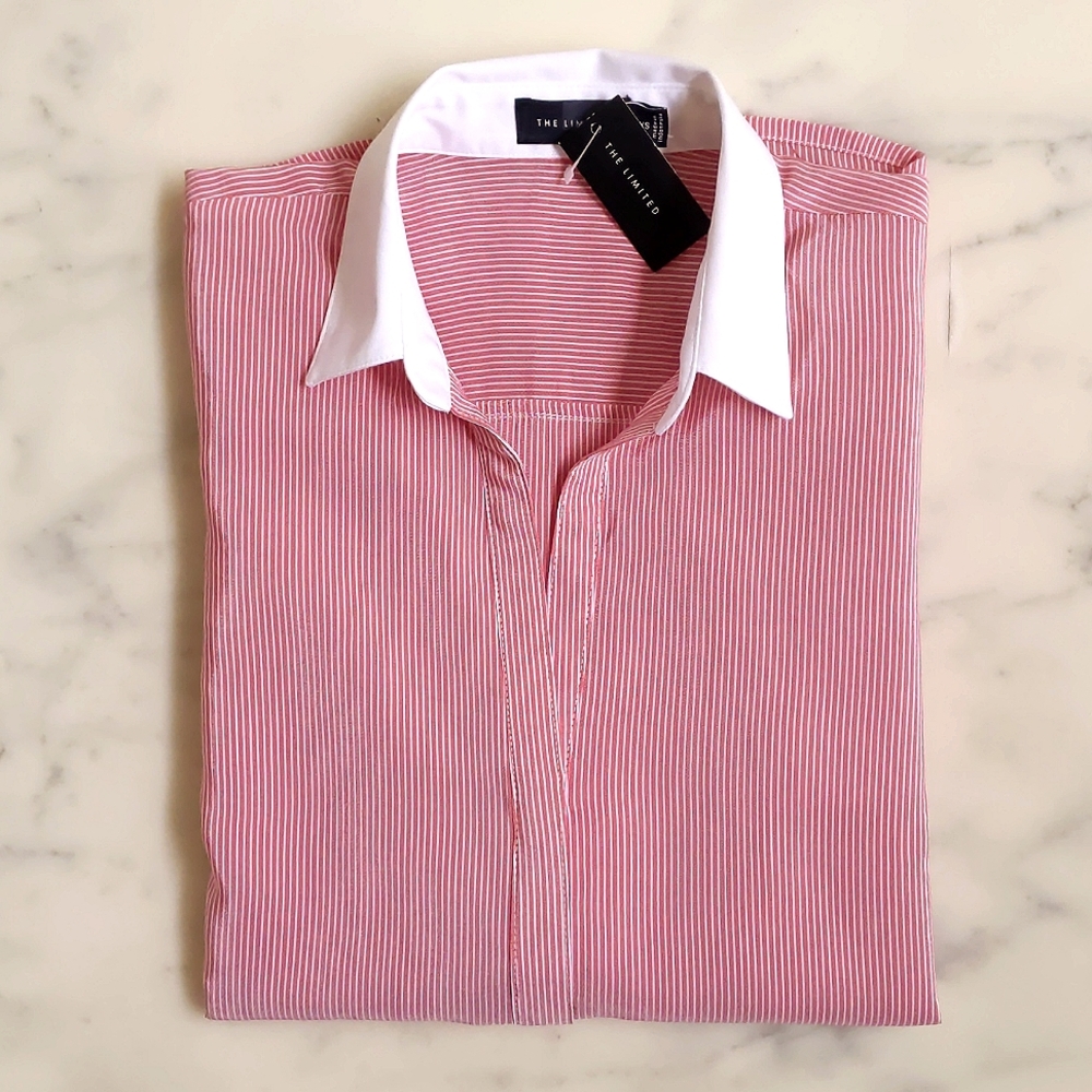 NWT. The Limited Cotton/Rayon Button-down shirt with white collar and stripes.